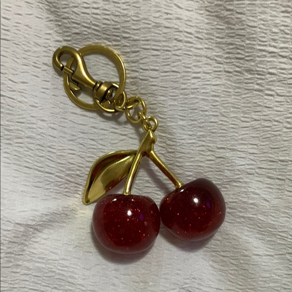Cherry Keychain with Gold Accents